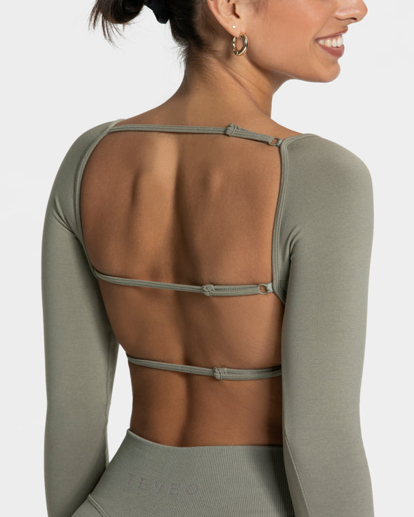 Haut à manches longues TEVEO Femme backless Kaki - 3